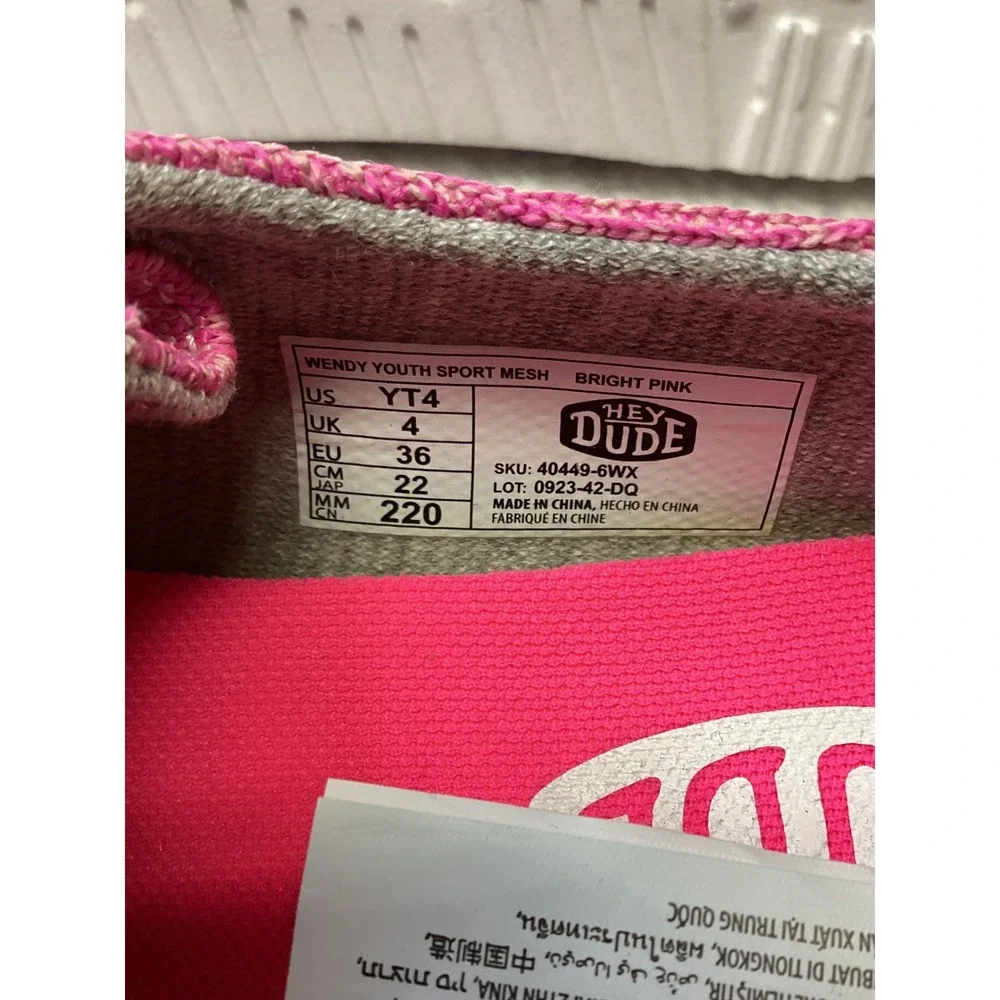 Hey Dude Wendy Youth Sport Mesh Bright Pink Slip On Loafers 40449-6WX Size YT4